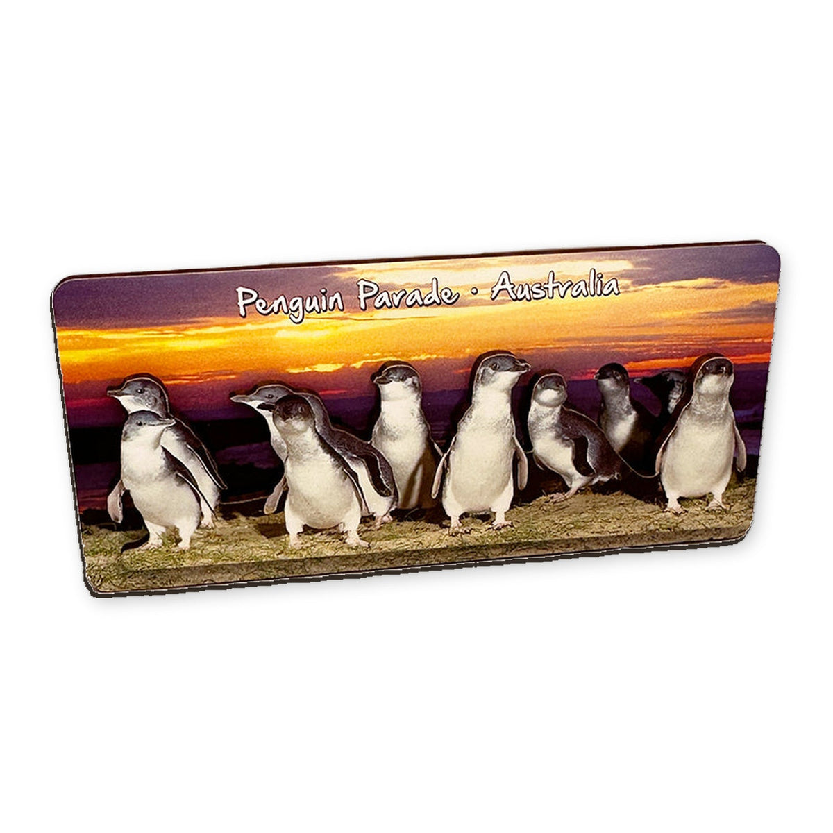 Penguin Parade Sunset - 3D Wooden Magnet (L)