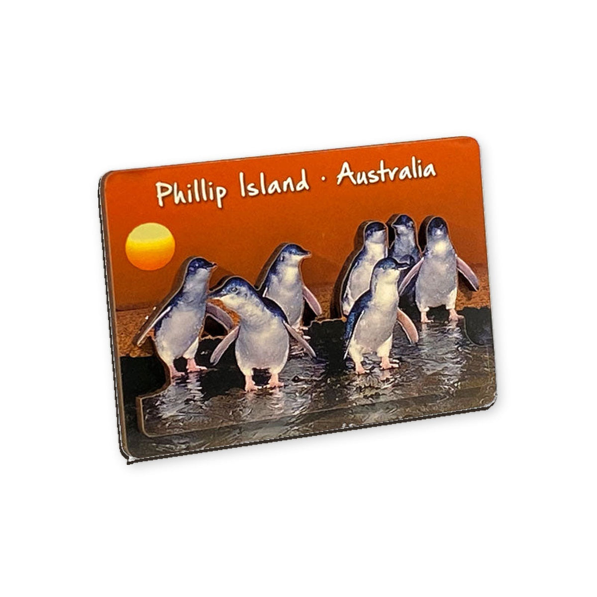 Penguins orange sunset - 3D Wooden Magnet (s)