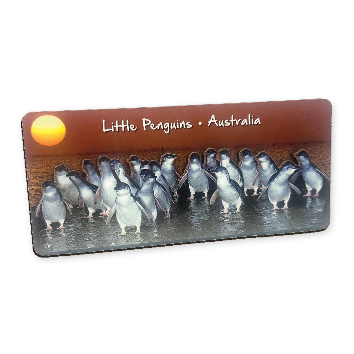 Penguins Orange Sunset - 3D Wooden Magnet (L)