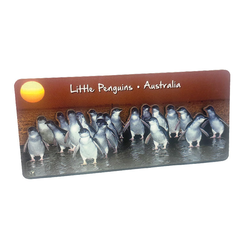 Penguins Orange Sunset - 3D Wooden Magnet (L)